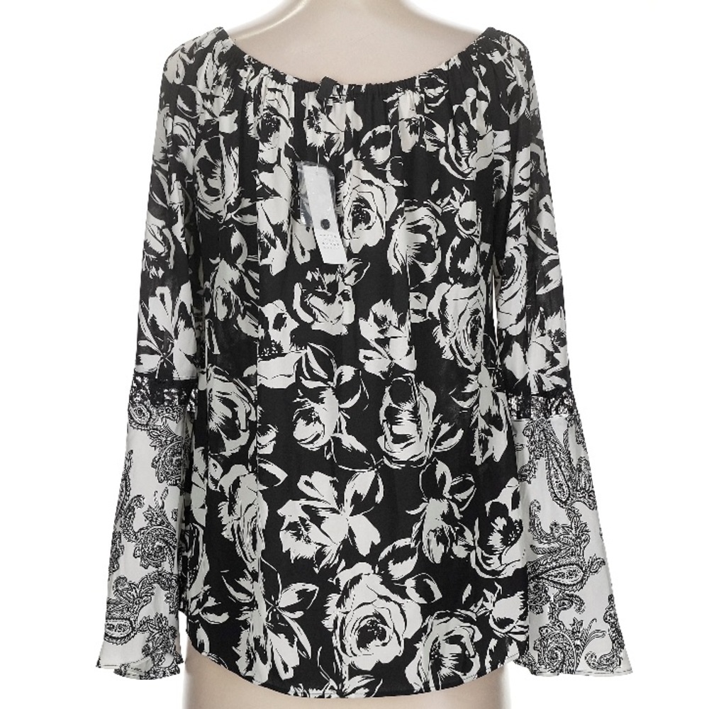 NWT WHITE HOUSE BLACK MARKET Long Bell Sleeve Off Shoulder Blouse Size Small - Picture 4 of 5